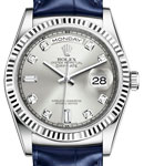 President Day-Date 36mm in White Gold with Fluted Bezel on Strap with Silver Diamond Dial