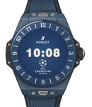 Big Bang e UEFA Champions League in Blue Ceramic on Black & Blue Rubber Strap with Digital Hublot Watchfaces Dial