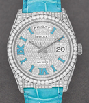 Day-Date 36mm in White Gold with Pave Diamond on Strap with Pave Diamond Roman Dial