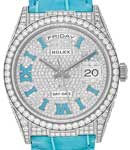 Day-Date 36mm in White Gold with Pave Diamond on Strap with Pave Diamond Roman Dial