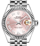 Ladies Datejust 28mm in Steel with Fluted Bezel on Jubilee Bracelet with Pink Roman Dial