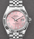 Ladies Datejust 28mm in Steel with Fluted Bezel on Jubilee Bracelet with Pink Roman Dial