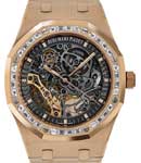 Royal Oak Double Balance 41mm in Rose Gold with Baguette Diamond Bezel on Rose Gold Bracelet with Skeleton Dial