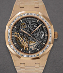 Royal Oak Double Balance 41mm in Rose Gold with Baguette Diamond Bezel on Rose Gold Bracelet with Skeleton Dial