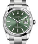 Datejust 36mm in Steel with Domed Bezel on Oyster Bracelet with Green Index Dial