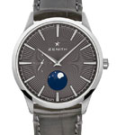 Elite Moonphase 40.5mm Automatic in Steel on Grey Alliagtor Leather Strap with Grey Index Dial