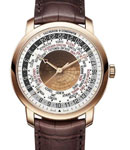 Patrimony Traditionelle World Time 42.5mm Automatic in Rose Gold on Brown Alligator Leather Strap with White & Brown Dial