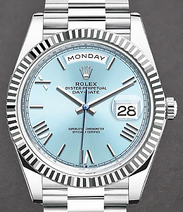 Day-Date Platinum President with Fluted Bezel  on President Bracelet with Glacier Blue Roman Dial