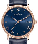 Villeret in Rose Gold on Leather Strap with Blue Dial