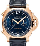 PAM 1111 - Luminor Chrono Goldtech™ Blu Notte in Rose Gold on Blue Crocodile Leather Strap with Blue Dial