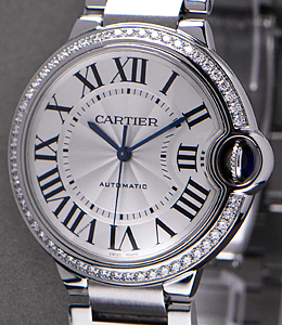 Ballon Bleu in Steel with Diamond Bezel on Steel Bracelet with Silver Dial