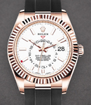 Sky Dweller 42mm in Rose Gold with Fluted Bezel on Strap with White Index Dial