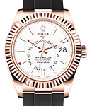 Sky Dweller 42mm in Rose Gold with Fluted Bezel on Strap with White Index Dial