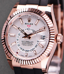 Sky Dweller 42mm in Rose Gold with Fluted Bezel on Strap with White Index Dial