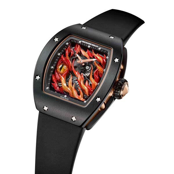 RM26-02 Evil Eye Tourbillon in Black Ceramic on Black Rubber Strap with Grand Feu Enamel Dial