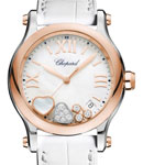 Happy Sport in Stainless Steel & Rose Gold on Leather Strap with White Dial