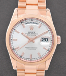 Presidential 36mm in Rose Gold with Smooth Bezel on Oyster Bracelet with Silver Stick Dial