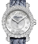 Happy Sport Joaillerie 36mm in White Gold with Diamond Bezel on Blue Alligator Leather Strap with MOP Diamond Dial