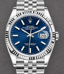 Datejust 36mm in Steel with White Gold Fluted Bezel on Jubilee Bracelet with Blue Fluted Stick Dial