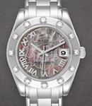 Masterpiece Midsize 34mm in White Gold with 12 Diamond Bezel on Pearlmaster Bracelet with Goldust Dream Roman Dial