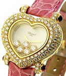 Haute Joaillerie Heart Shaped in Yellow gold with Diaond Bezel on Pink Alligator Leather Strap with Cream Floating Diamonds Dial