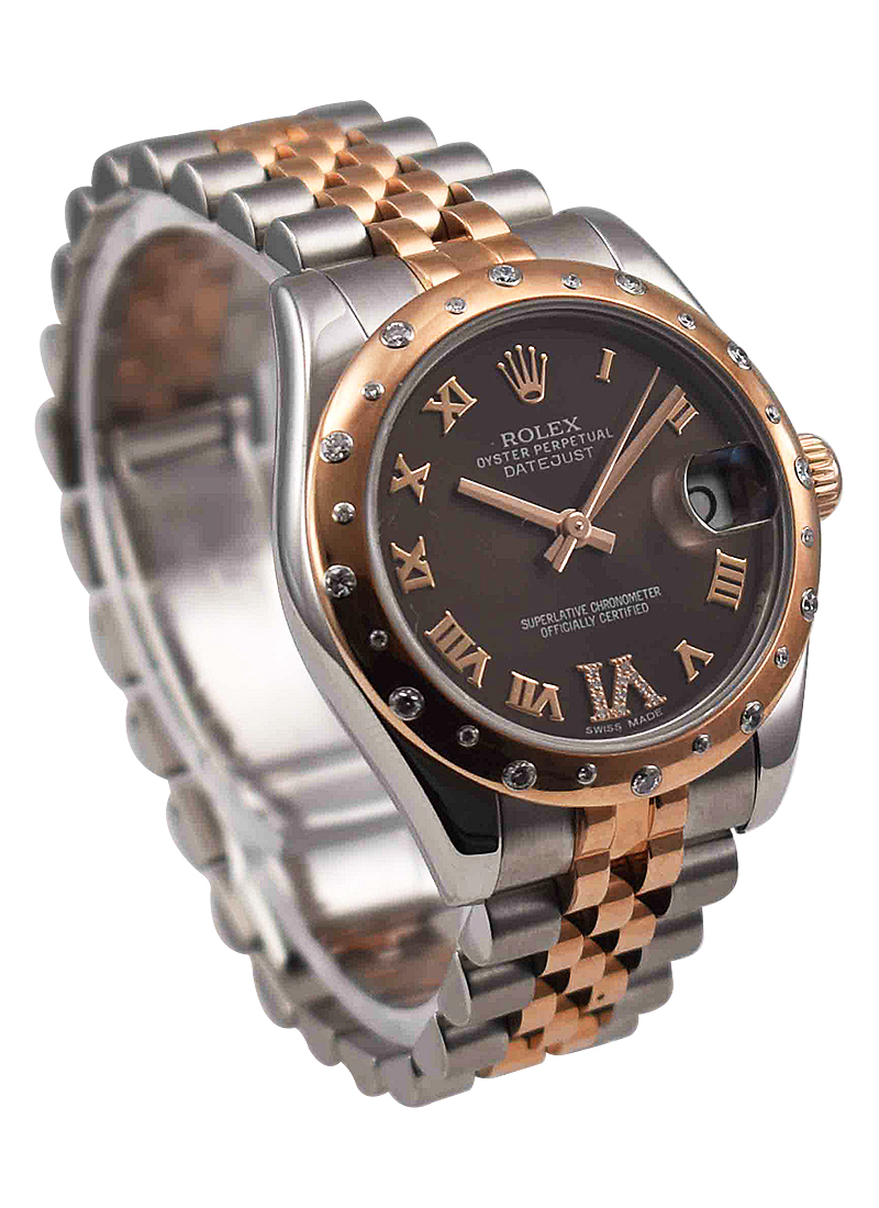 Midsize Datejust Steel and Rose Gold with Partial Diamond Bracelet