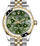 Midsize 31mm Datejust in Steel with Yellow Gold 24 Diamond Bezel on Jubilee Bracelet with Green Floral Diamond Dial