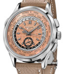 World Time Chronograph 5935 in Steel on Beige Calfskin Leather Strap with Salmon Dial