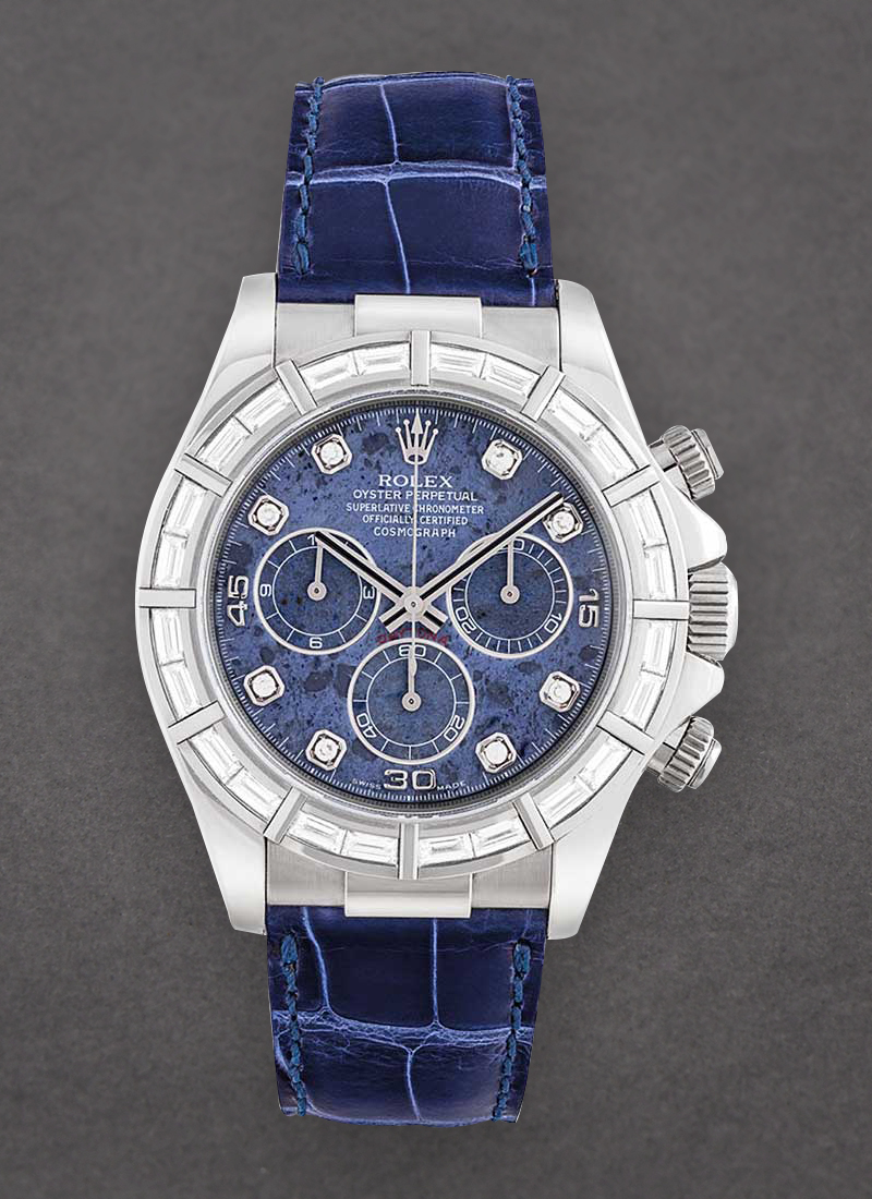 Pre-Owned Rolex Daytona Special Edition in White Gold with Baguette Diamond Bezel