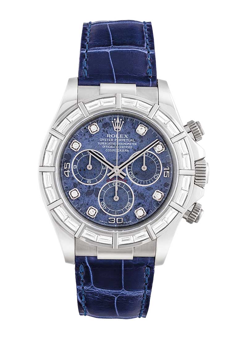 Pre-Owned Rolex Daytona Special Edition in White Gold with Baguette Diamond Bezel