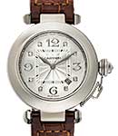 Pasha 32mm in White Gold on Brown Crocodile Leather Strap with Silver Diamond Dial