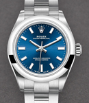 Ladies Oyster Perpetual No Date in Steel with Smooth Bezel  on Oyster Bracelet with Blue Stick Dial