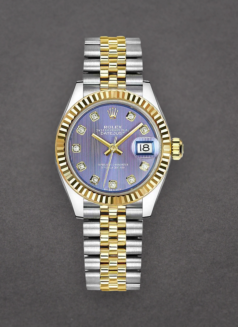 Pre-Owned Rolex Datejust Ladies 28mm in Steel with Yellow Gold Fluted Bezel