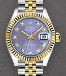 Datejust Ladies 28mm in Steel with Yellow Gold Fluted Bezel on Jubilee Bracelet with Lavender Diamond Dial