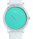 Altiplano Ladies 34mm in White Gold with Diamond Bezel on White Alligator Leather Strap with Turquoise Dial