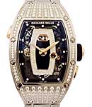 RM 037 ladies Automatic in White Gold with Pave Diamond Bezel on Black Crocodile Leather Strap with Skeleton Dial