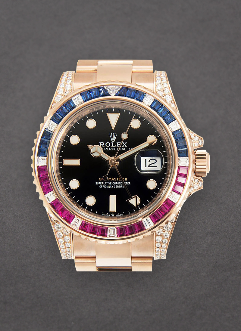 Pre-Owned Rolex GMT Master II in Rose Gold with Ruby Diamond Bezel