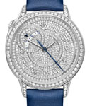 Egerie Automatic 35mm in White Gold with Diamond Bezel on Dark Blue Satin Strap with Pave Diamond Dial