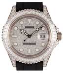 Yachtmaster 42mm in White Gold with Baguette Diamond Bezel on Black Oysterflex Rubber Strap with Pave Diamond Dial