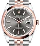 Datejust 36mm in Steel with Rose Gold Smooth Bezel on Jubilee Bracelet with Dark Rhodium Stick Dial