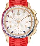 Aquanaut Luce 7968 in Rose Gold with Rainbow Diamond Bezel on Red Rubber Strap with Mother of Pearl Diamond Dial