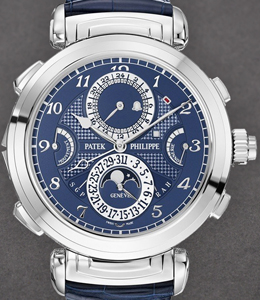 Grandmaster Chime 6300 Mens 47.7mm Manual in White Gold On Black Alligator Strap with Blue Dial