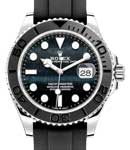 Yachtmaster 42mm in White Gold with Black Bezel on Black Oysterflex Rubber Strap with Falcon's Eye Dial