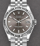 Mid Size 31mm Datejust in Steel with Fluted Bezel  on Bracelet with Grey Stick Dial