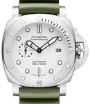 PAM 1226 Submersible QuarantaQuattro Bianco 44mm in Steel on Green Rubber Strap with White Dial