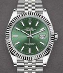 Datejust II 41mm in Steel with White Gold Fluted Bezel on Jubilee Bracelet with Green Stick Dial