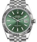 Datejust II 41mm in Steel with White Gold Fluted Bezel on Jubilee Bracelet with Green Stick Dial