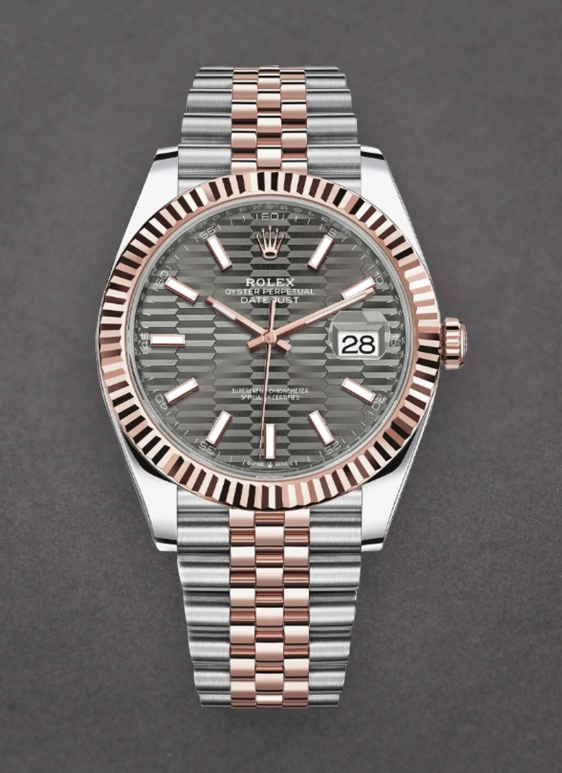 Rolex Unworn Datejust 41mm in Steel with Rose Gold Fluted Bezel