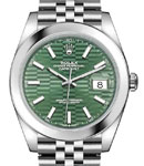Datejust 41mm in Steel with Smooth Bezel on Bracelet with Green Motif Stick Dial