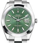 Datejust 41mm in Steel with Smooth Bezel on Bracelet with Green Motif Stick Dial